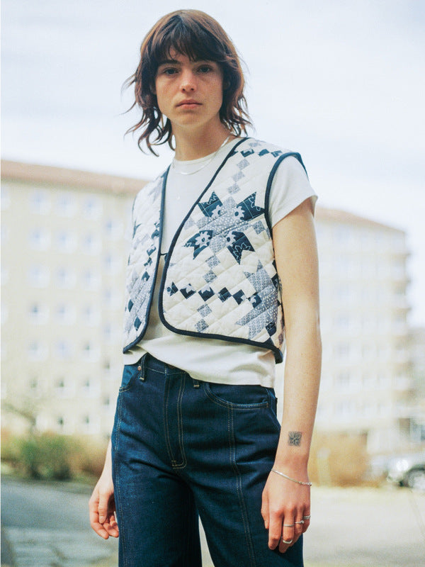 Lill Quilted Cotton Vest Offwhite/Blue