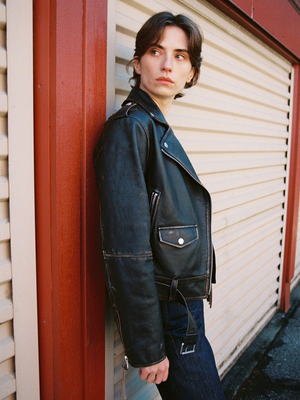 Greta Biker Leather Jacket Black