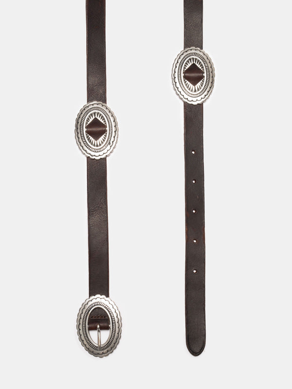 Western Concho Silver Belt Dark Brown - image 3