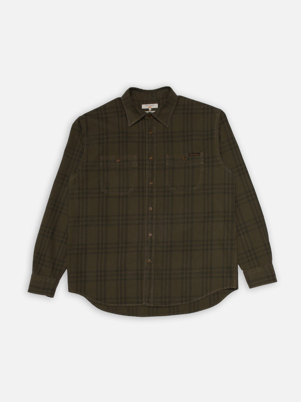 Julian Worker Plaid Check Shirt Olive