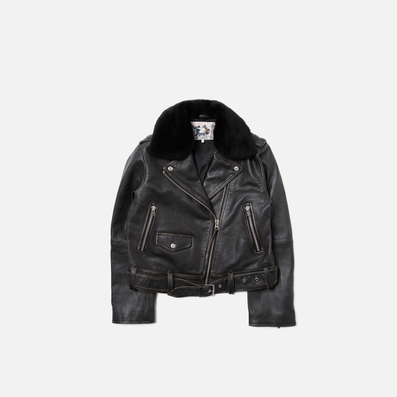 Greta Biker Leather Jacket Black - image 8