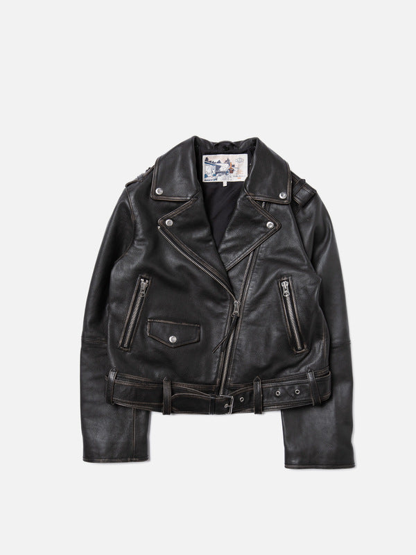 Greta Biker Leather Jacket Black - image 2