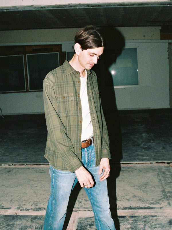 Julian Worker Plaid Check Shirt Olive - image 2