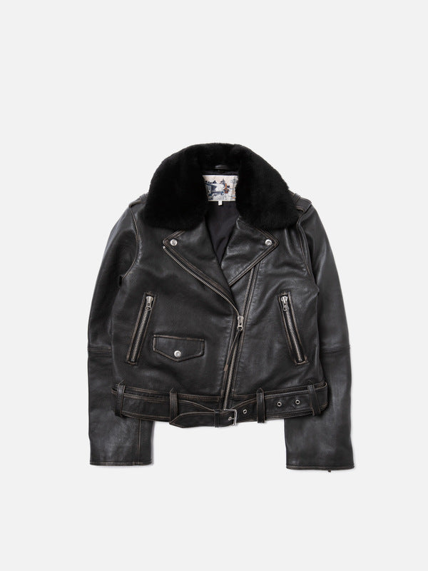 Greta Biker Leather Jacket Black - image 5