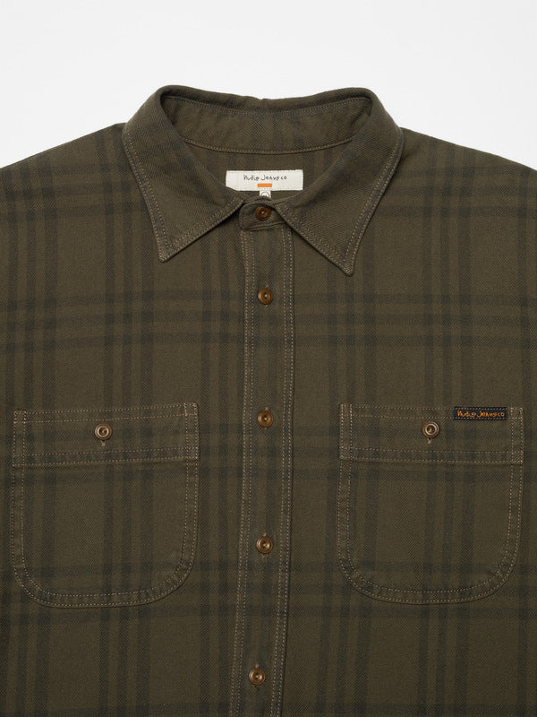 Julian Worker Plaid Check Shirt Olive - image 5