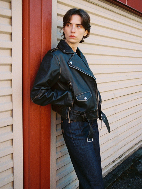Greta Biker Leather Jacket Black - image 3